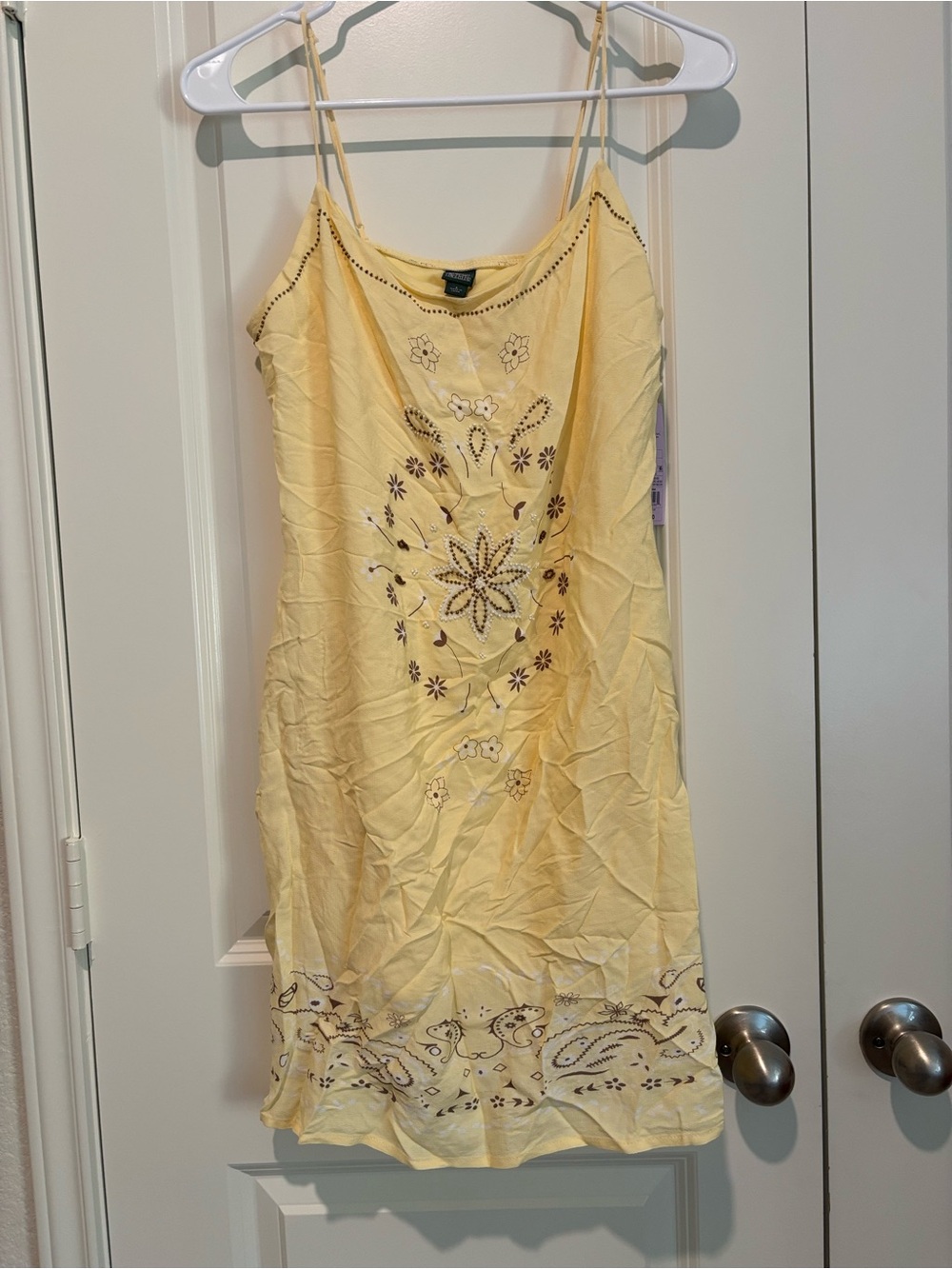 wild fable Pale Yellow Embroidered Spaghetti Strap Mini Dress